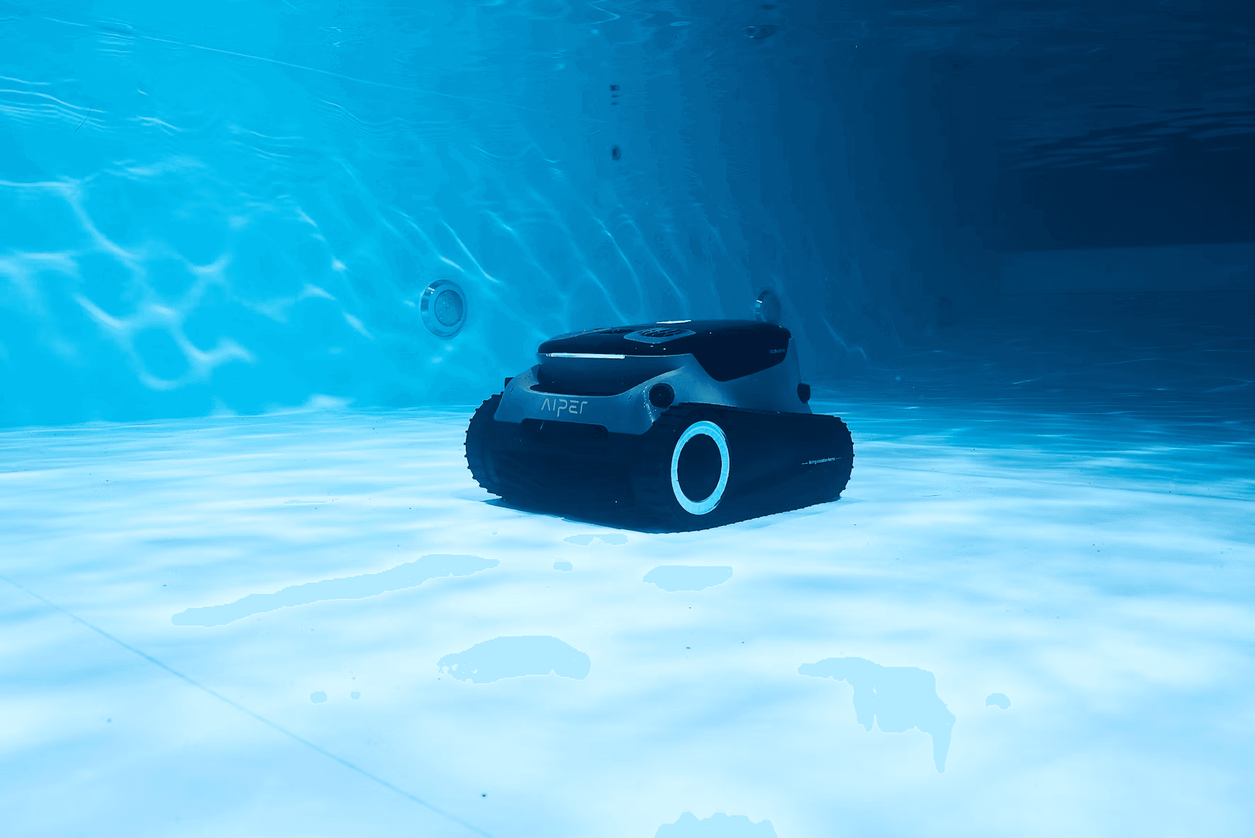 Robotic pool cleaner operating underwater in a swimming pool