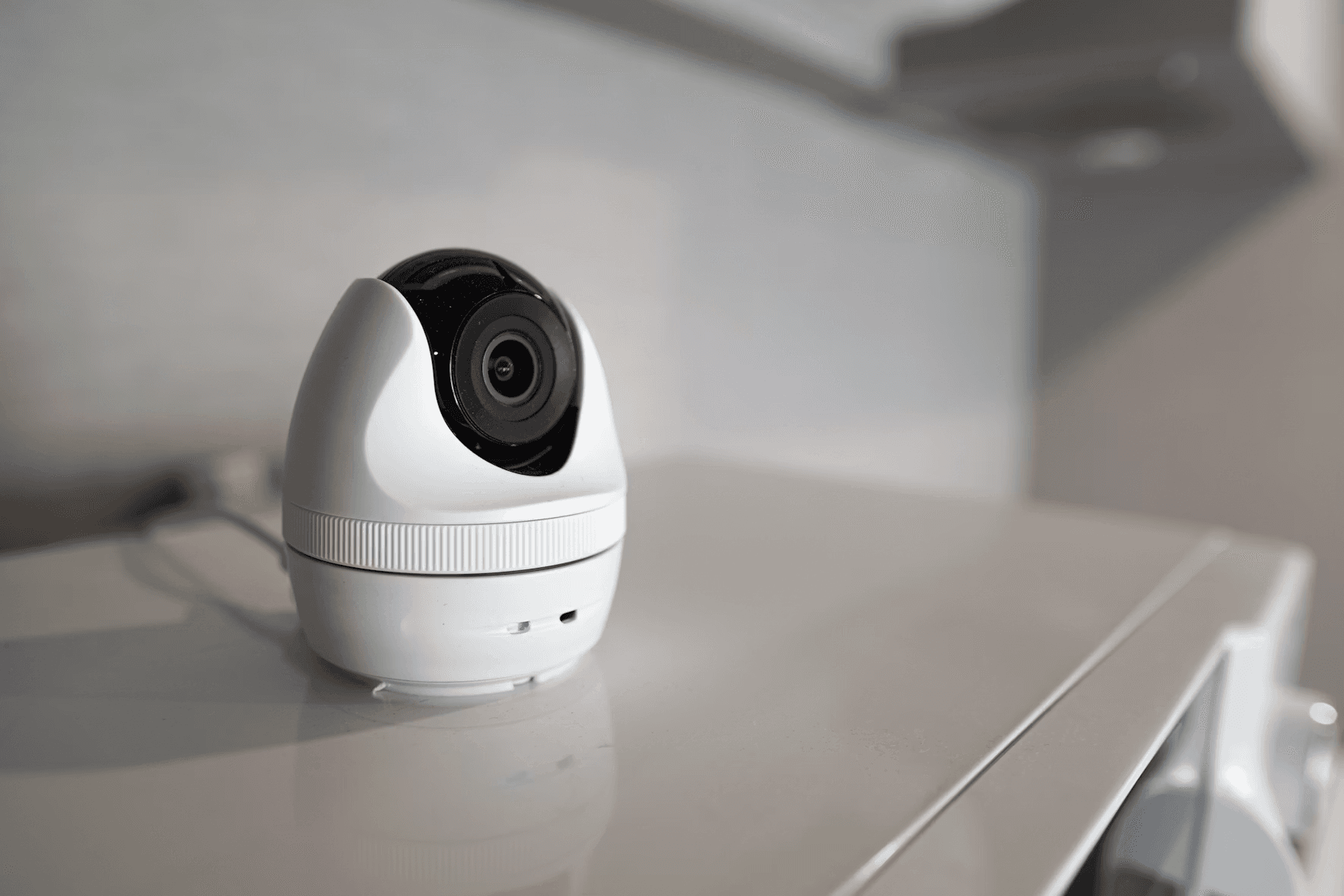 Indoor security camera positioned for practical home monitoring