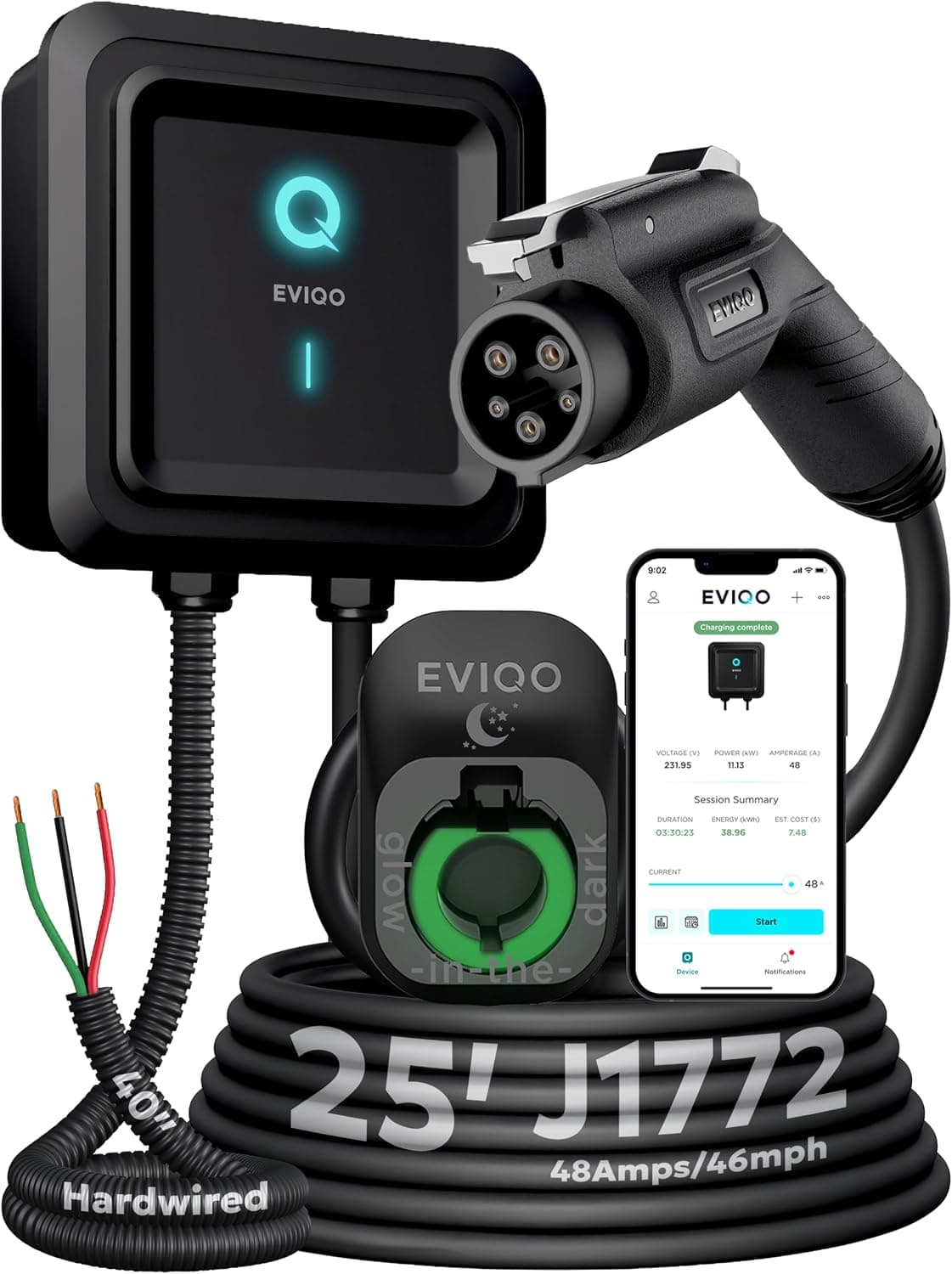 EVIQO Level 2 EV Charger J1772 48A Hardwired Charging Station - Product image