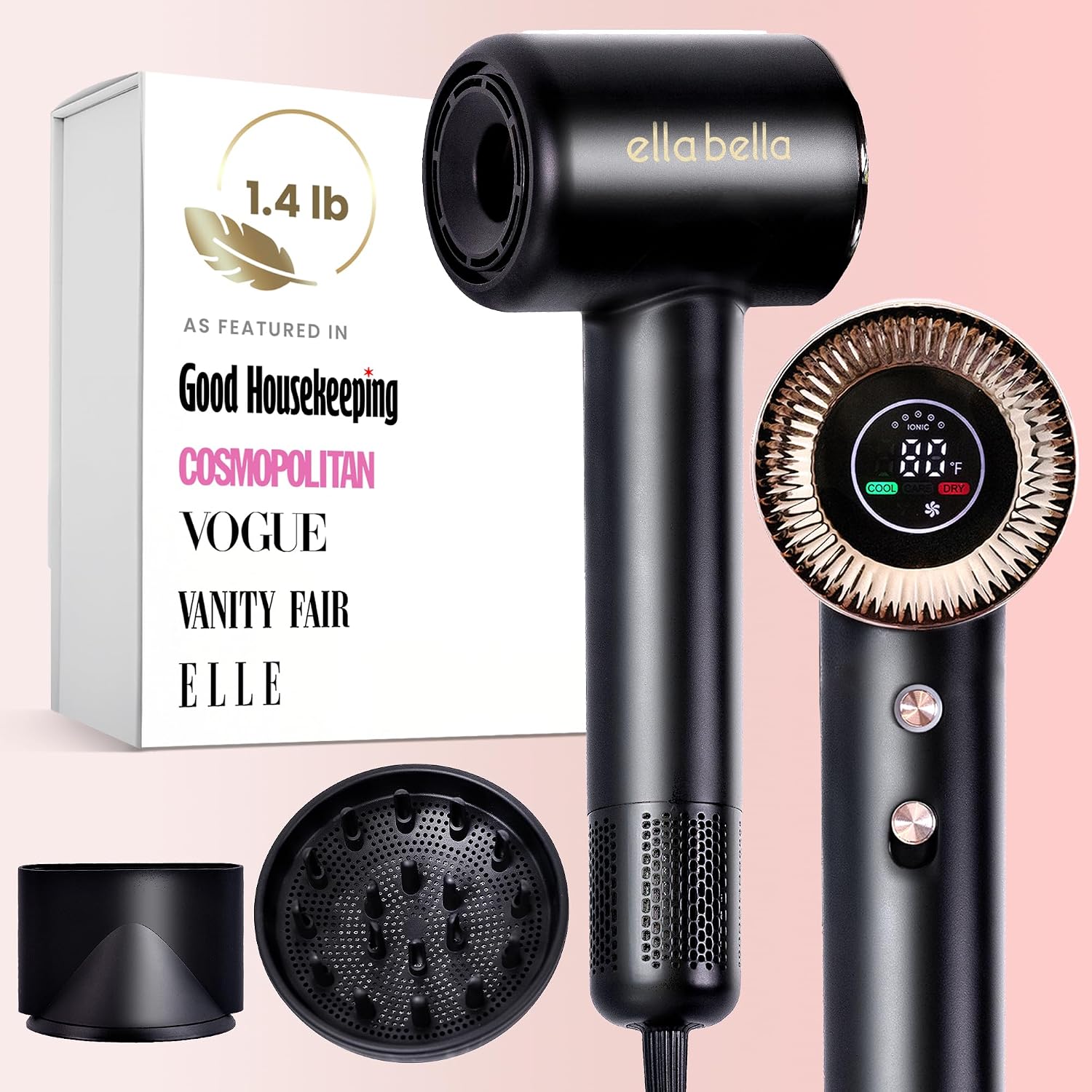 ELLA BELLA Compact Plasma Hair Dryer with Diffuser