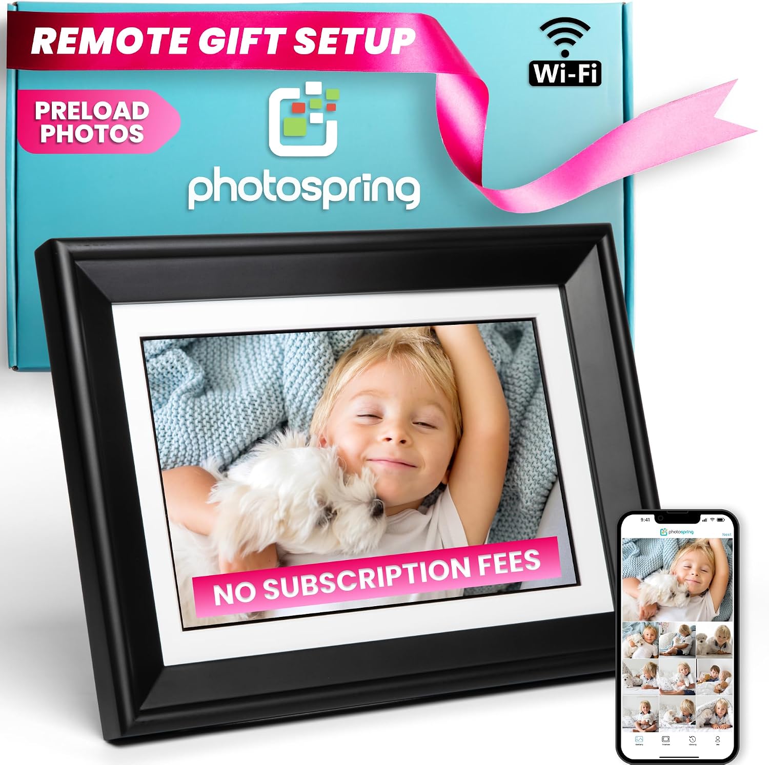 PhotoSpring 10-Inch No-Subscription Wi-Fi Digital Picture Frame