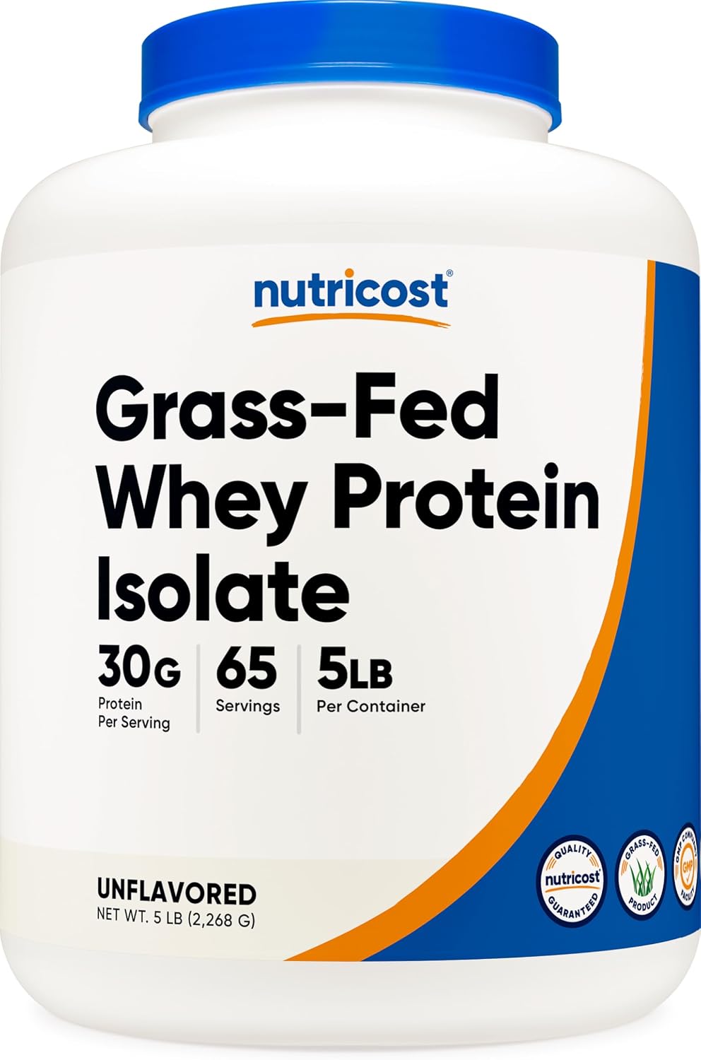 Nutricost Grass-Fed Whey Protein Isolate - Unflavored, 5 lb - Product image